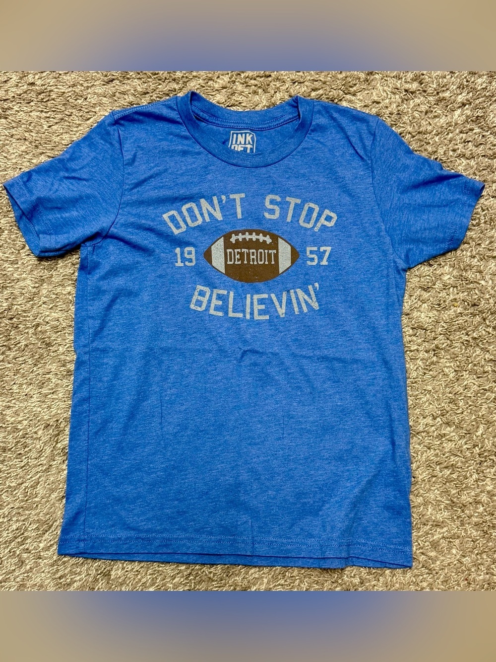 NWOT Youth Detroit Football Tee, INK DET, Size L